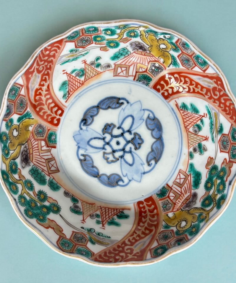 伊万里 金襴手 赤絵 [松竹梅風景文絵] 錦手 色絵 なます皿 丸皿 取り皿