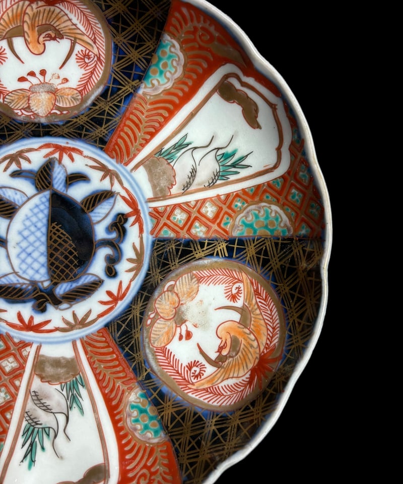 伊万里 大皿 [草花文鶴窓絵] 色絵 取り皿 盛り皿 飾り皿 器 古伊万里