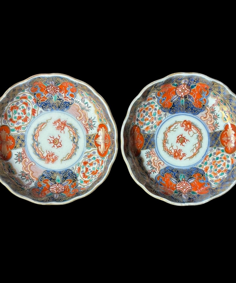 2客セット】 太明萬歴年製 古伊万里 小皿 金彩 雲龍 草花文 赤絵 色絵