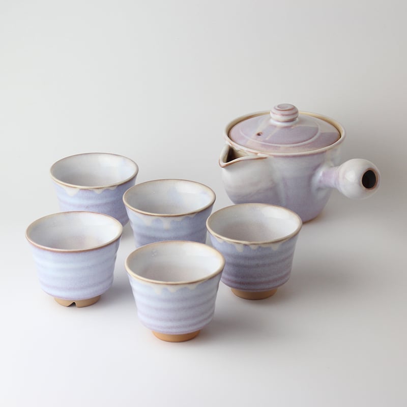 萩むらさき朝顔茶器揃（化粧箱）｜萩焼窯元 萩陶苑 椿秀窯 ギフト