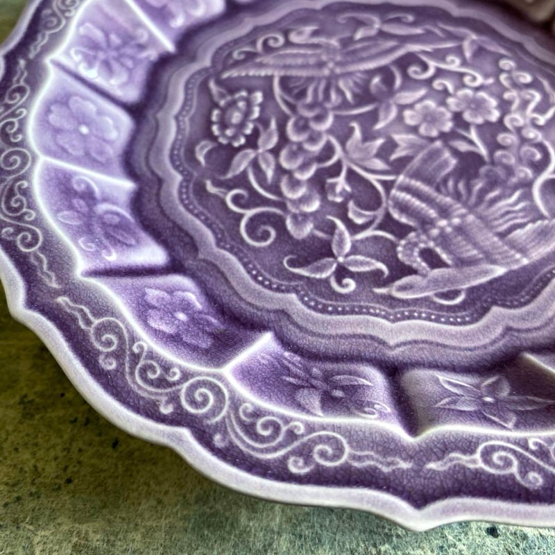 有田焼 福泉窯 紫交跡花鳥彫5寸皿 | MatsuBokkuri