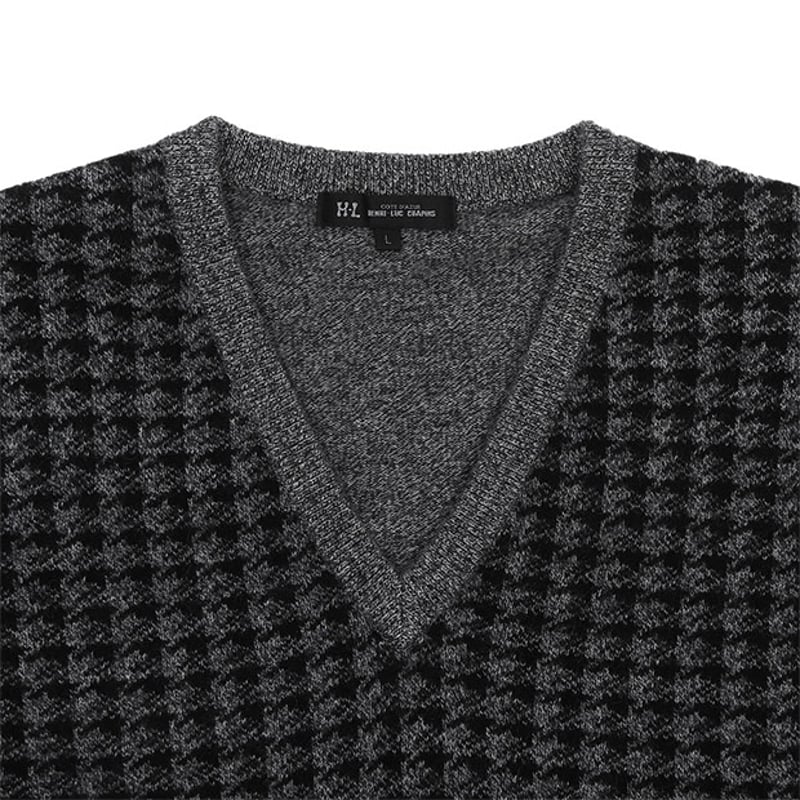 SALE/30％OFF】【カシミヤ100％】12G変形千鳥格子 ジャガード Vネック