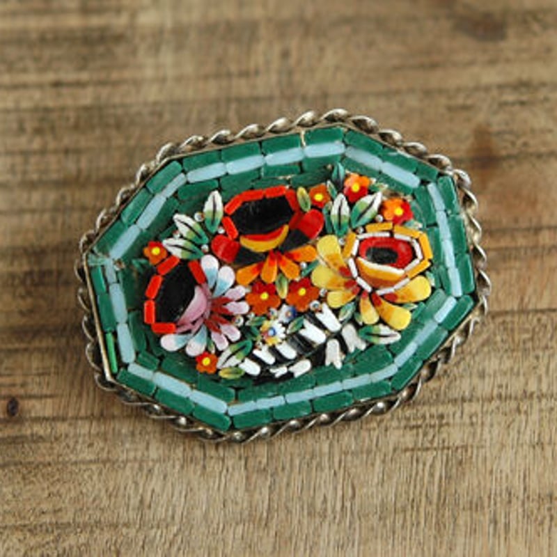 八角形のモザイクガラスのヴィンテージブローチ/イギリス | 『スワロー
