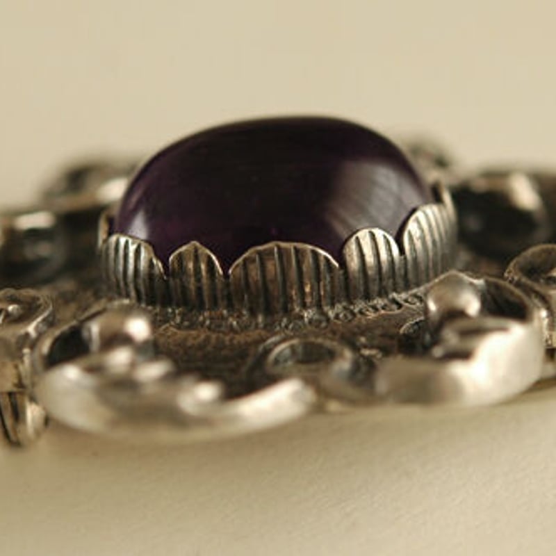 silver835 カボション型のアメジスト/ヴィンテージブローチ/ドイツ