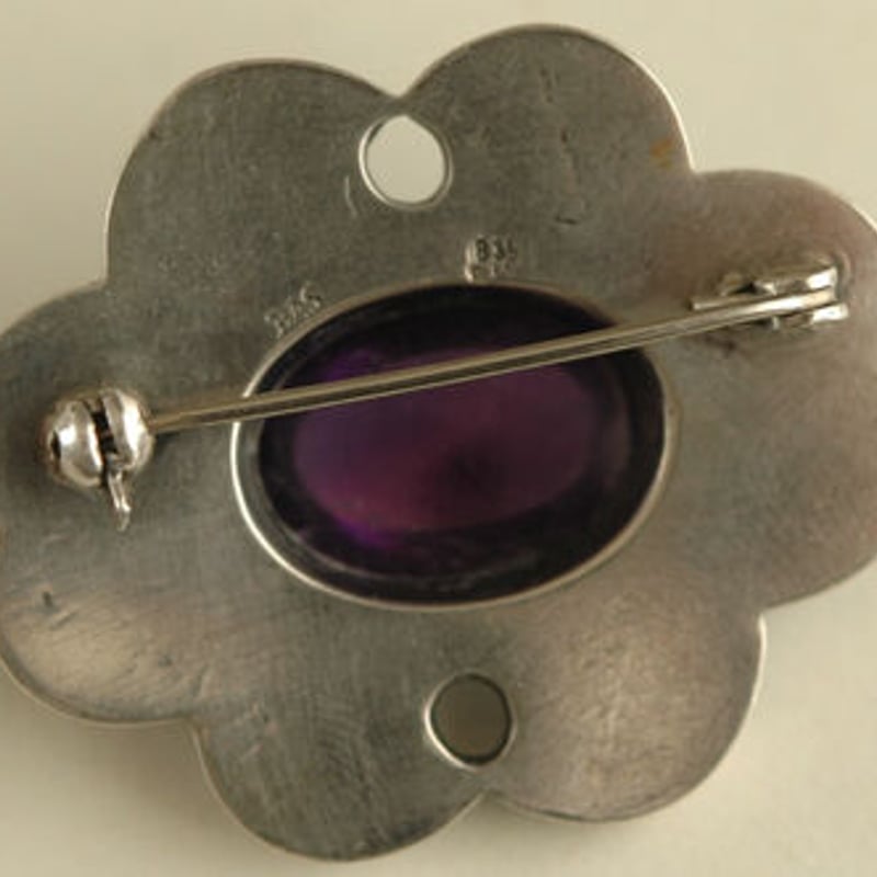 silver835 カボション型のアメジスト/ヴィンテージブローチ/ドイツ