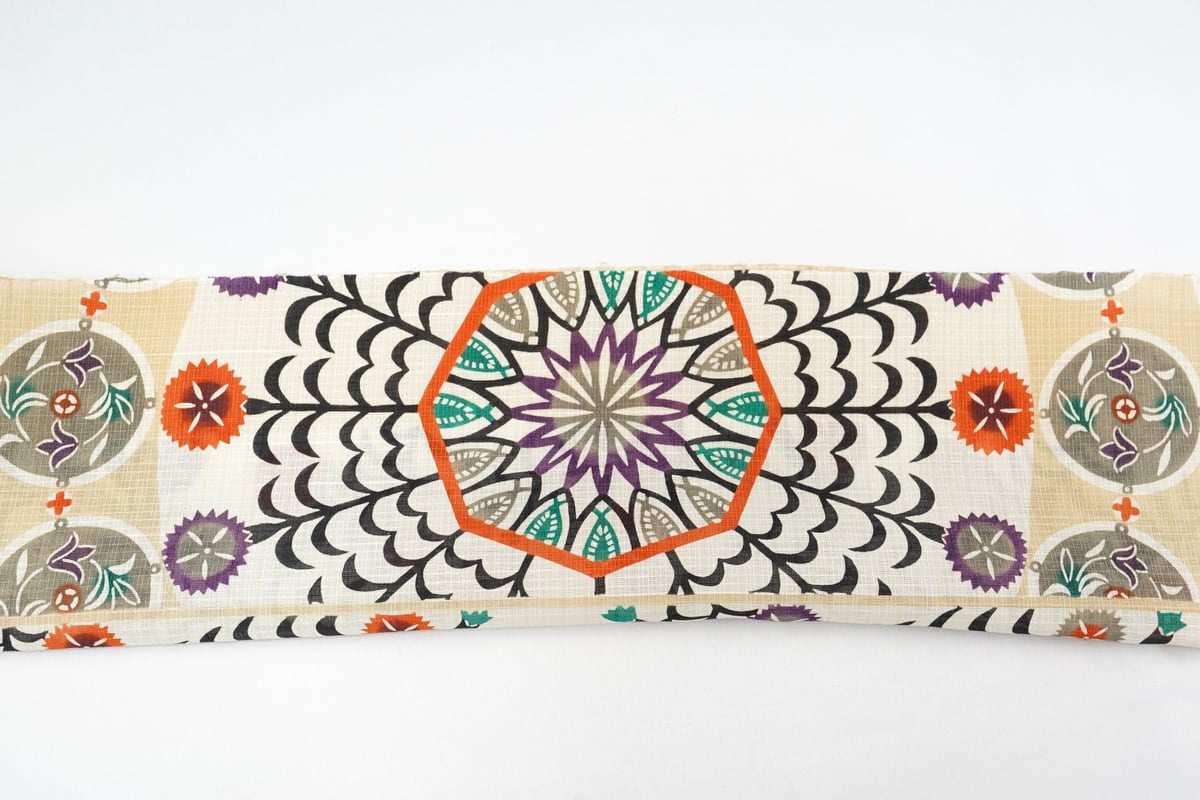 九寸帯（名古屋帯）「栗山工房・ムガシルク・唐花円文」 | MINOKO STORE