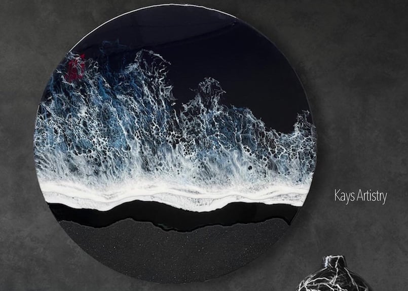 レジンアート【波のキャンバス】受注制作Largeサイズ(A2) ブラック