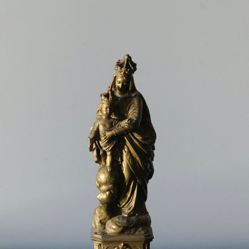 メタル製 勝利の 聖母子 マリア像 h24.8cm フランス アンティーク