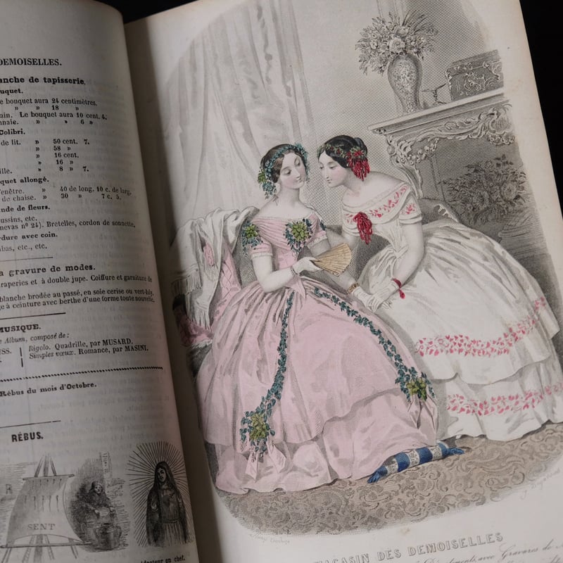 古書 彩色モード版画付 本 Magasin des Demoiselles 1849-50年