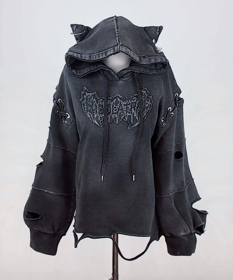 再販《ダメージオーバーサイズ猫耳パーカー》D.GRAY | HIDOLATRAL THEODOL