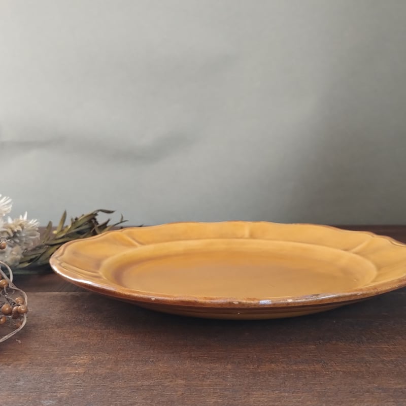 フランスヴィンテージ 南仏黄釉の花リムプレート a | フランス