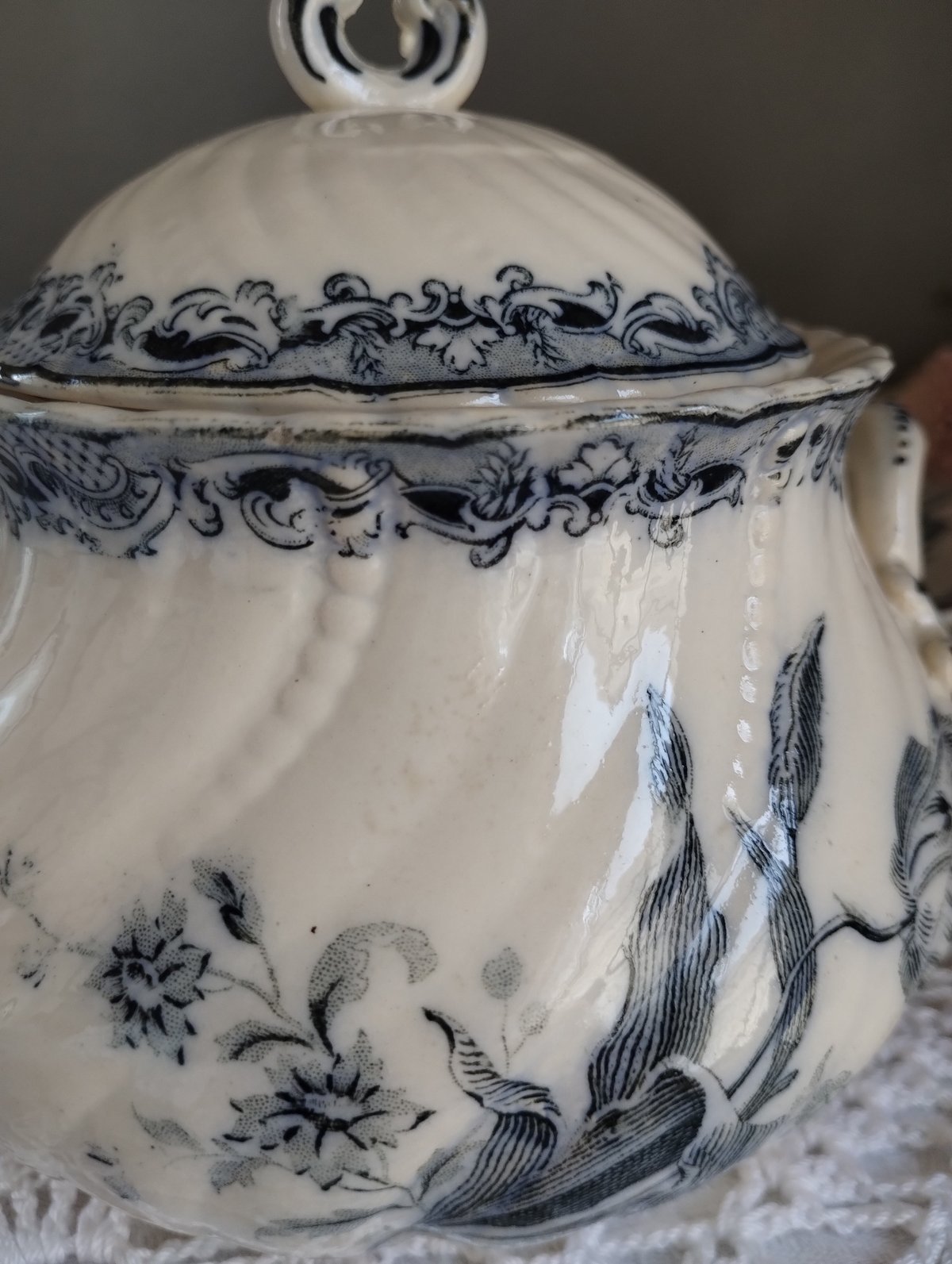 フランスアンティーク シュガーポット サルグミンヌ フォンタンジュ青