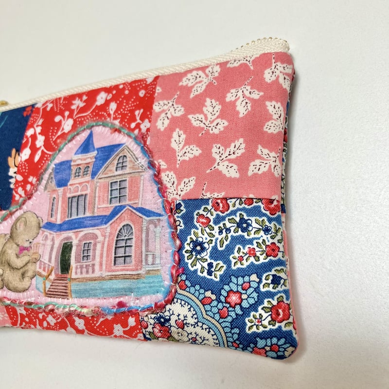 パッチdeポーチ うとうとくまさん パッチワーク ポーチ フラットポーチ