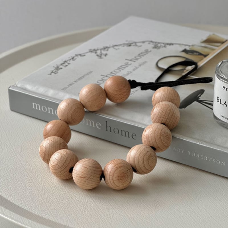 interior-03019 天然木 ウッドボール カーテンホルダー 全長約47cm 幅