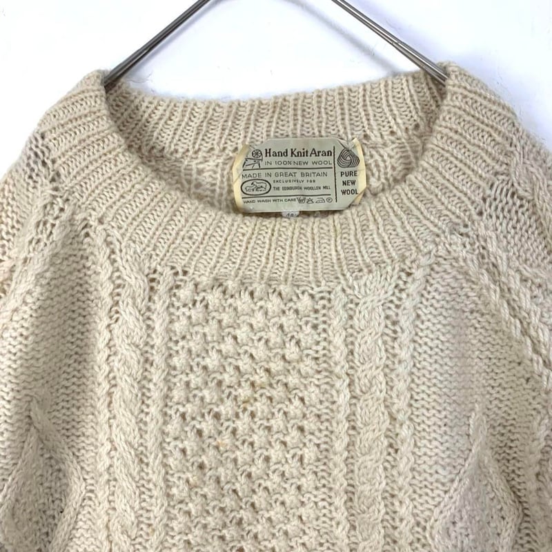 英国製 フィッシャーマン アランニット セーター ウール 100% 白