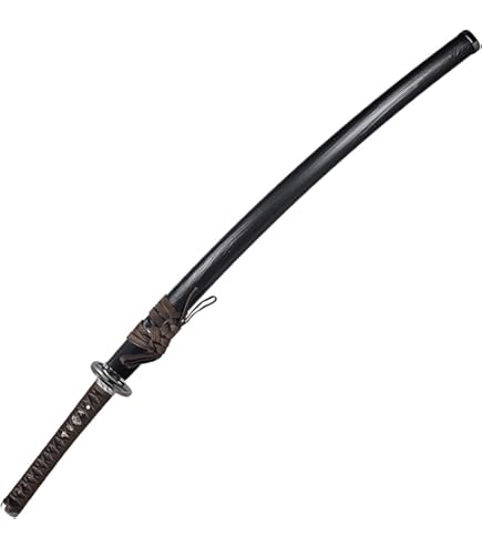 Amazon.co.jp: 模造刀 美術刀 黒斬剣 大輪鍔 大刀 黒塗り刃紋無刀身