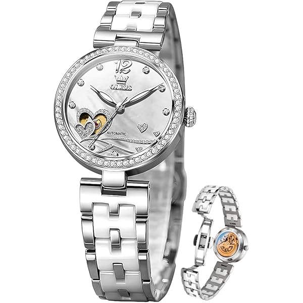 Amazon.co.jp: レディース自動巻き腕時計 ゴールドシルバーステンレス