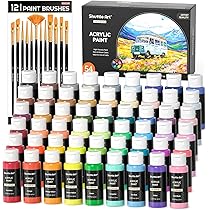 Amazon | Shuttle Art アクリル絵の具 54色セット 筆12本付き 絵の具