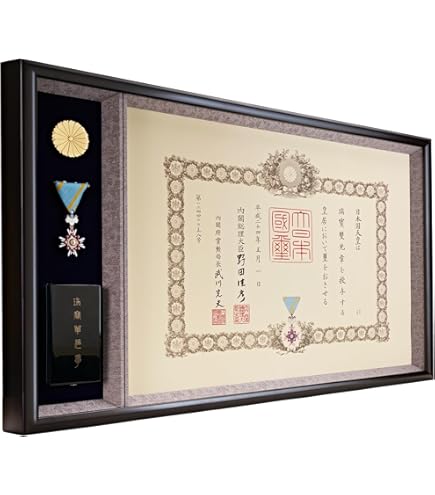 Amazon.co.jp: 勲記勲章用額縁【叙勲二つ窓】南洋材・金縁 401タイプ