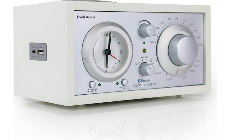 Tivoli Audio Model Three BT (White/Silver) AM/FM clock radio with
