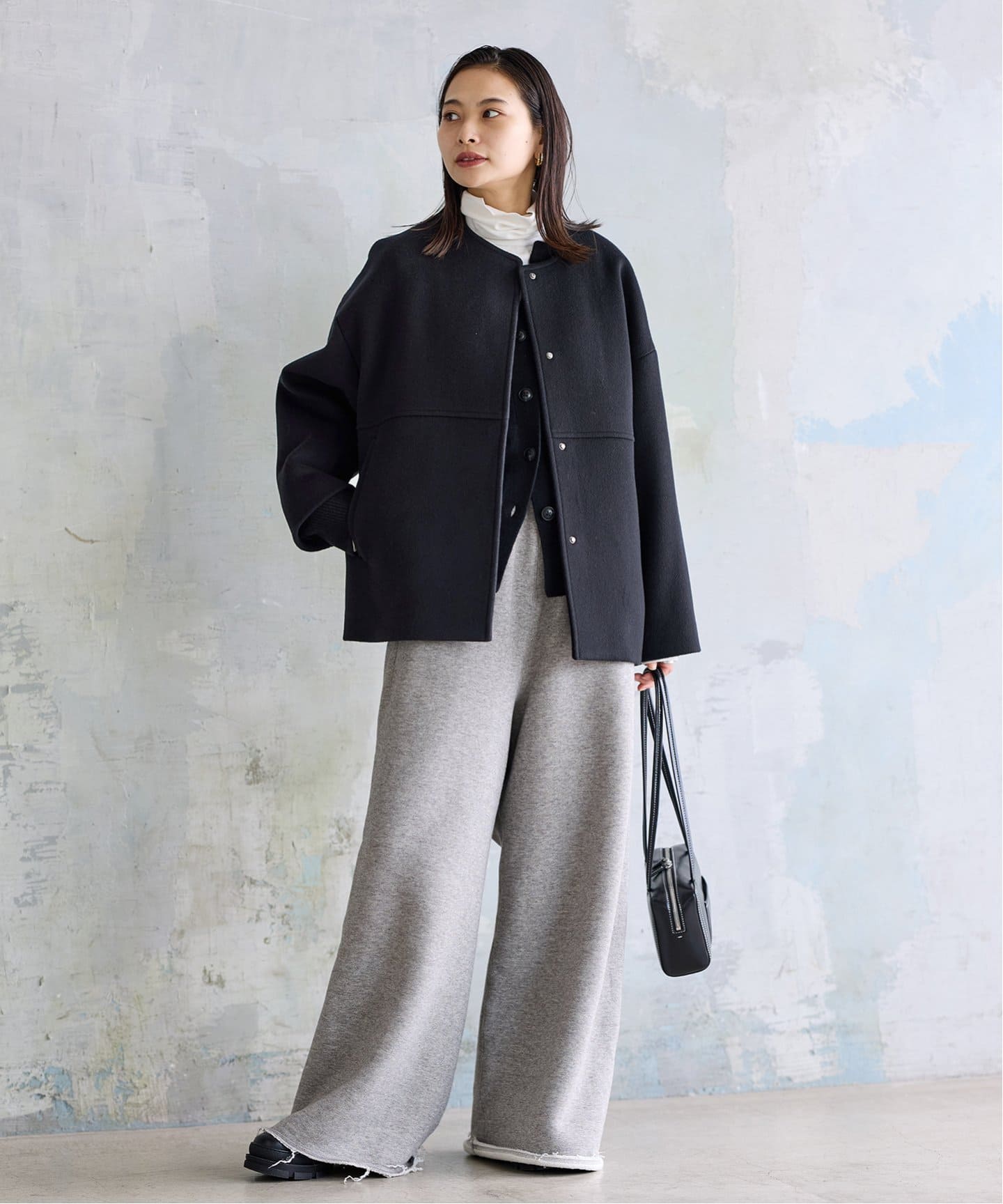 スーパー140ビーバーノーカラーショートコート（ノーカラーコート