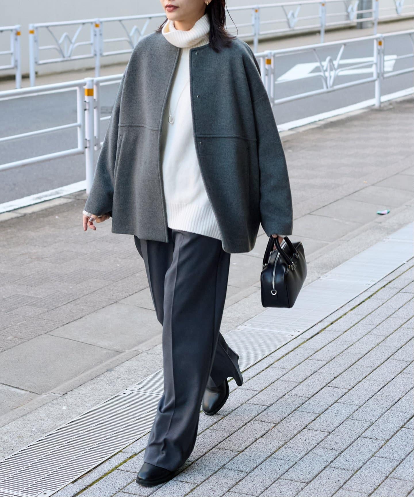 スーパー140ビーバーノーカラーショートコート（ノーカラーコート