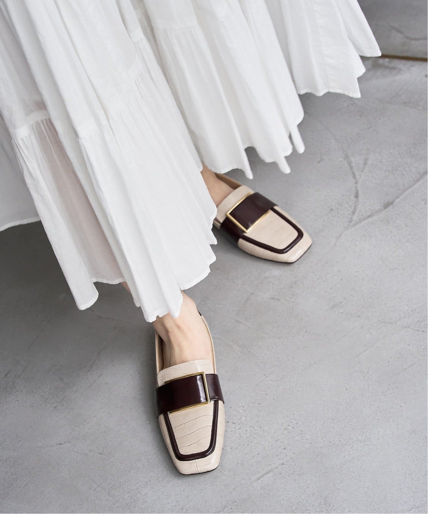 追加》レザースクエアメタルバックルローファー（ローファー）｜LE