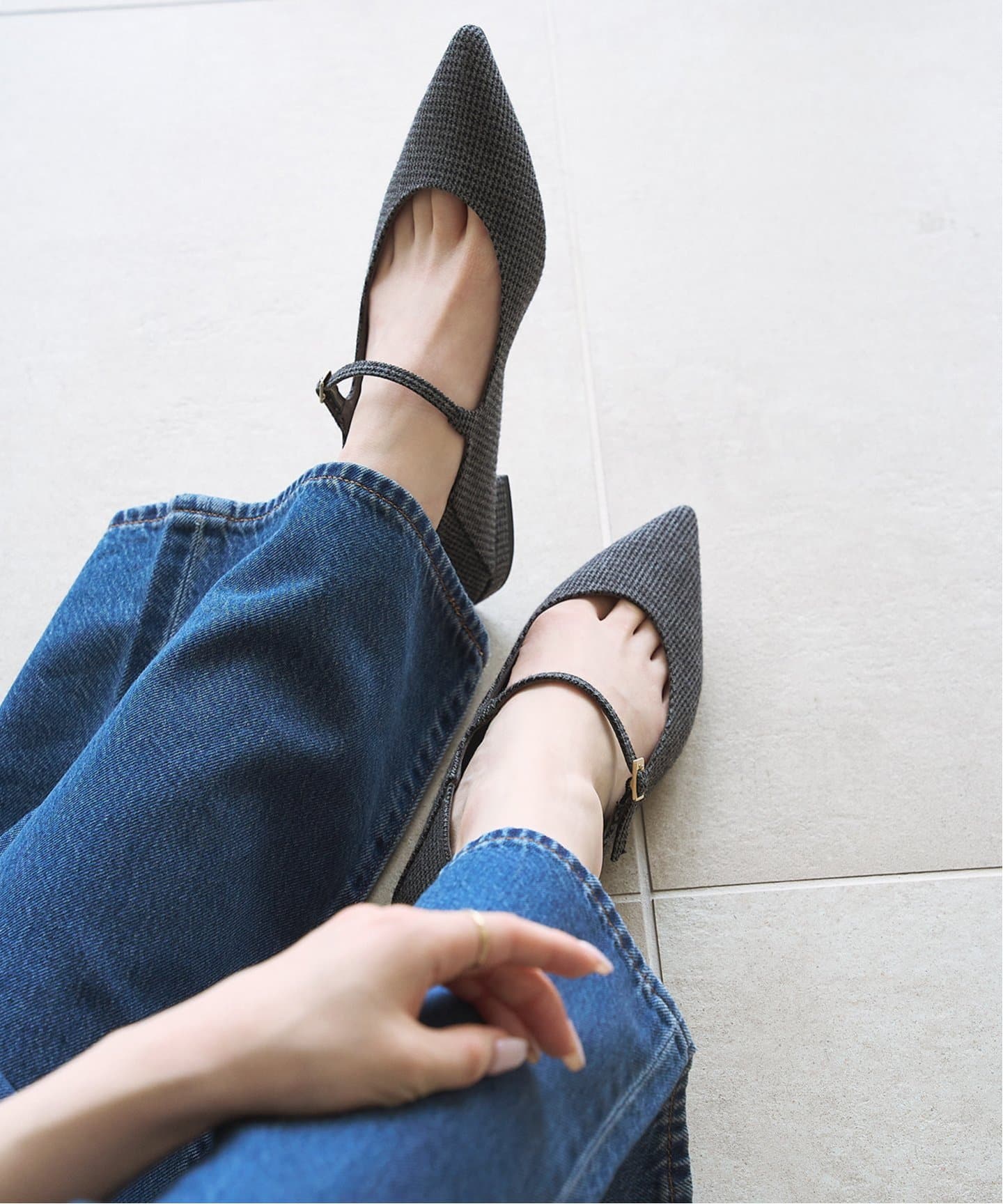 追加》ポインテッドワンストラップフラット（フラットシューズ）｜LE