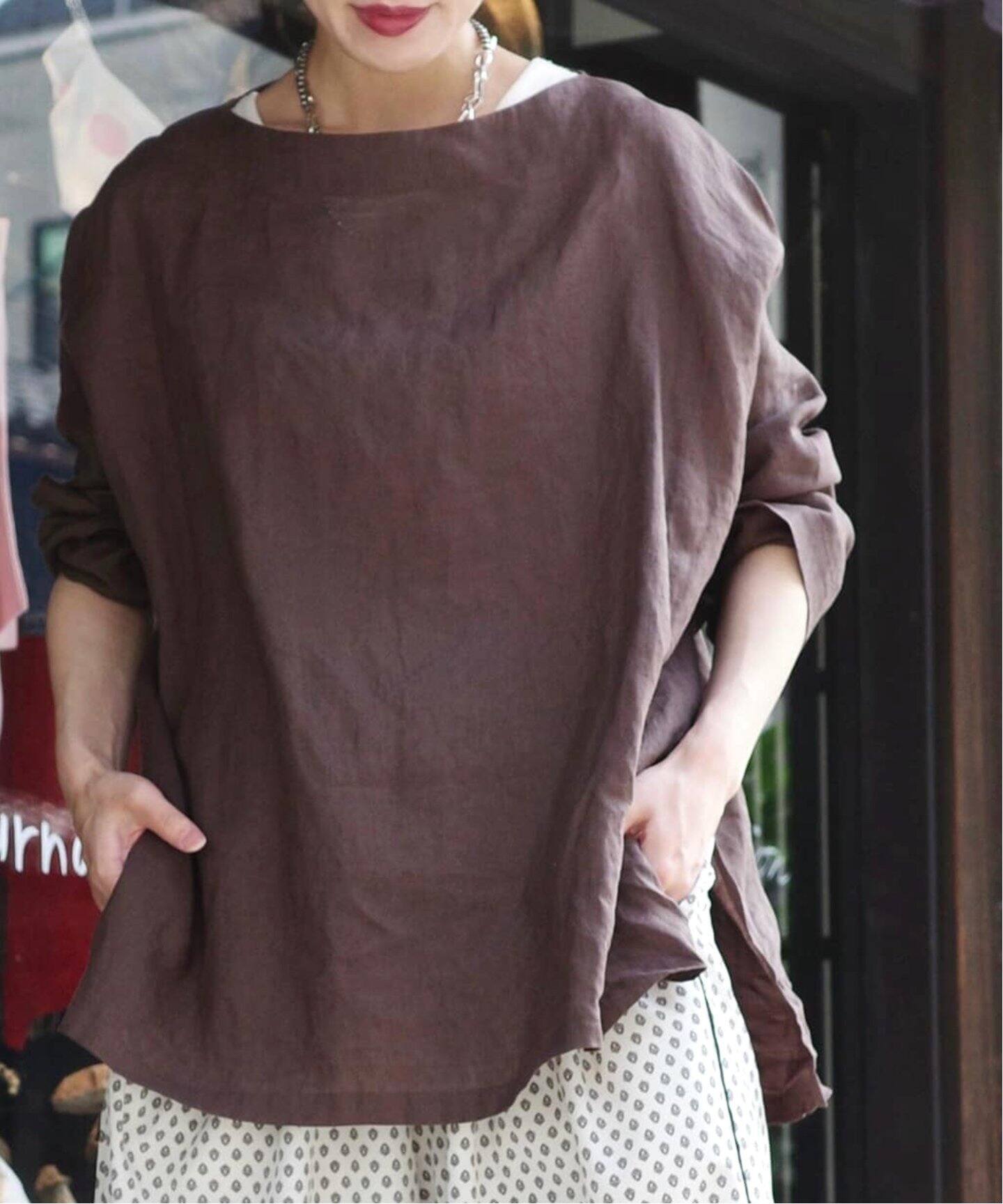 エアリーリネンボートネックブラウス（シャツ／ブラウス）｜journal