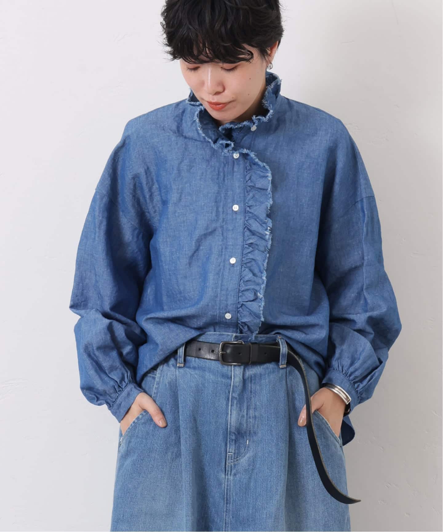 CLシャンブレー フリルブラウス（シャツ／ブラウス）｜journal