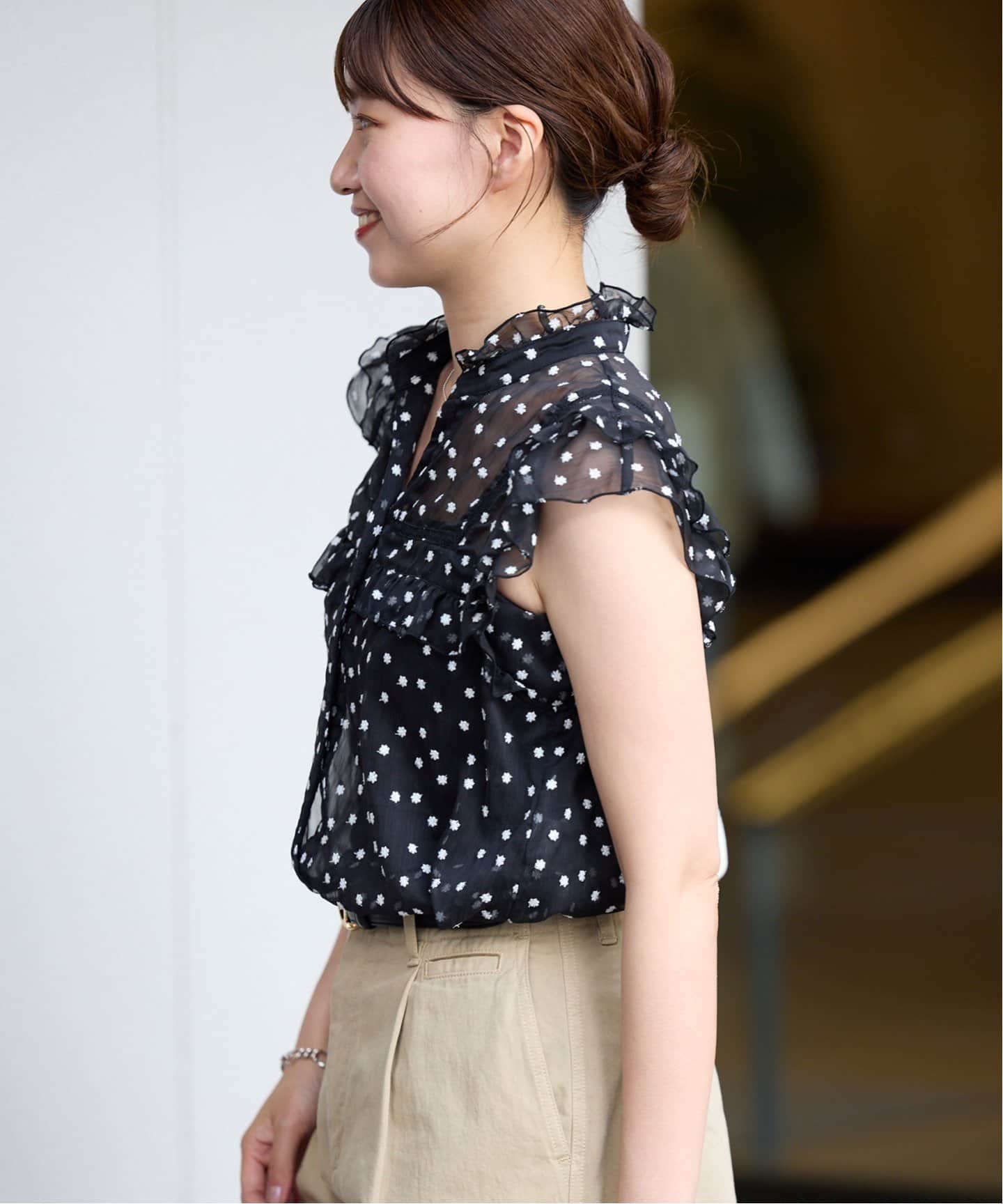 楊柳フリルピンタックフレンチ ブラウス（シャツ／ブラウス）｜IENA