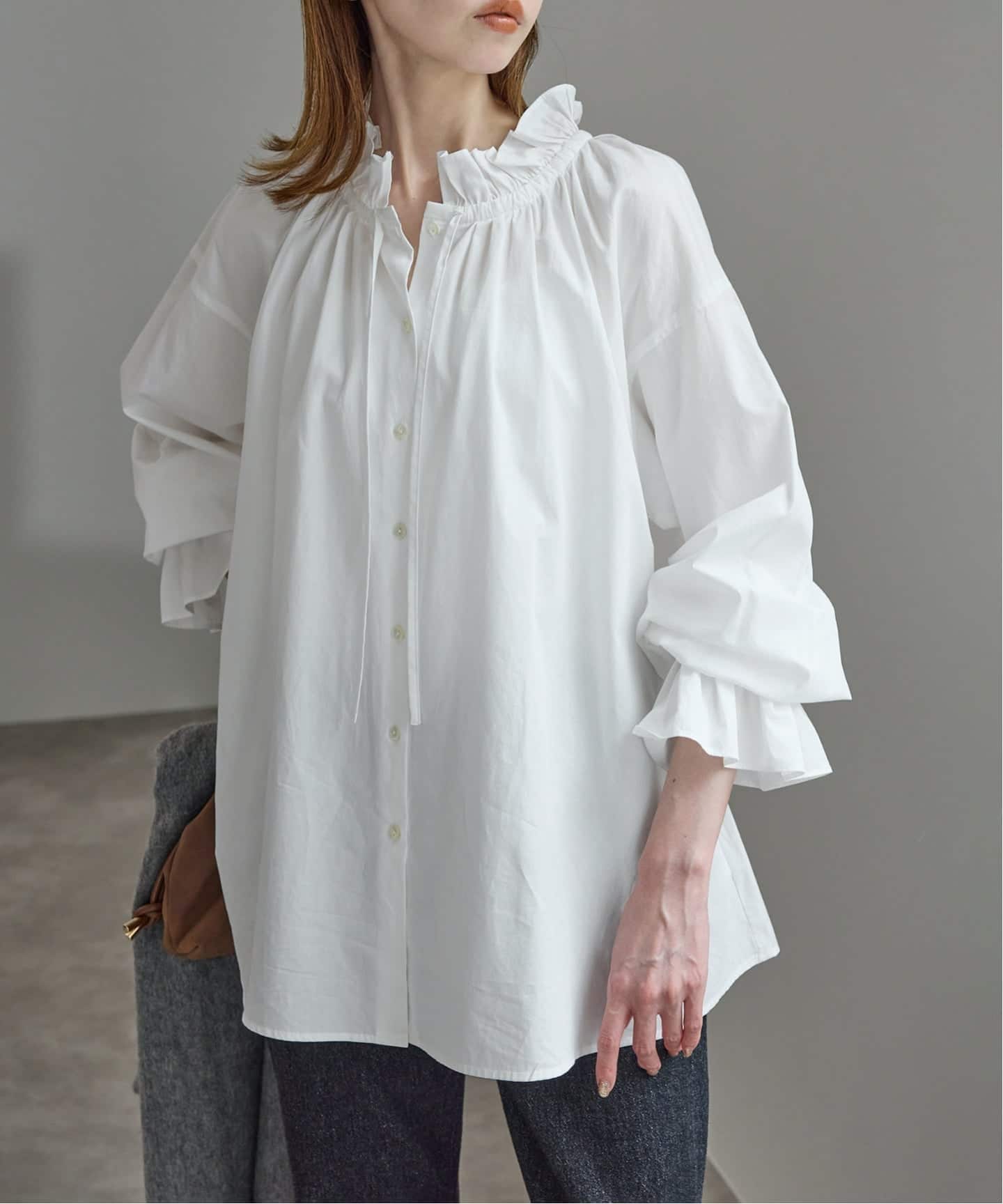 追加》タイプライターフリルカラーブラウス（シャツ／ブラウス