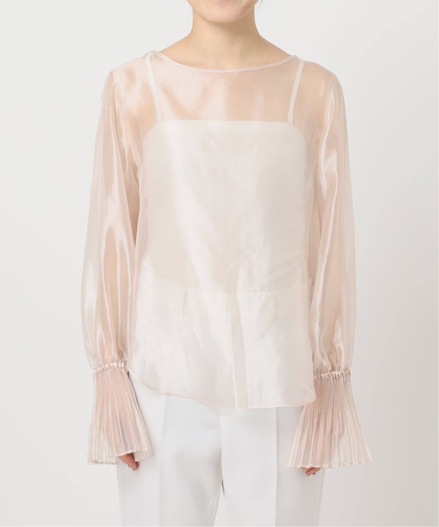 追加》パールシアープリーツカフスブラウス（シャツ／ブラウス