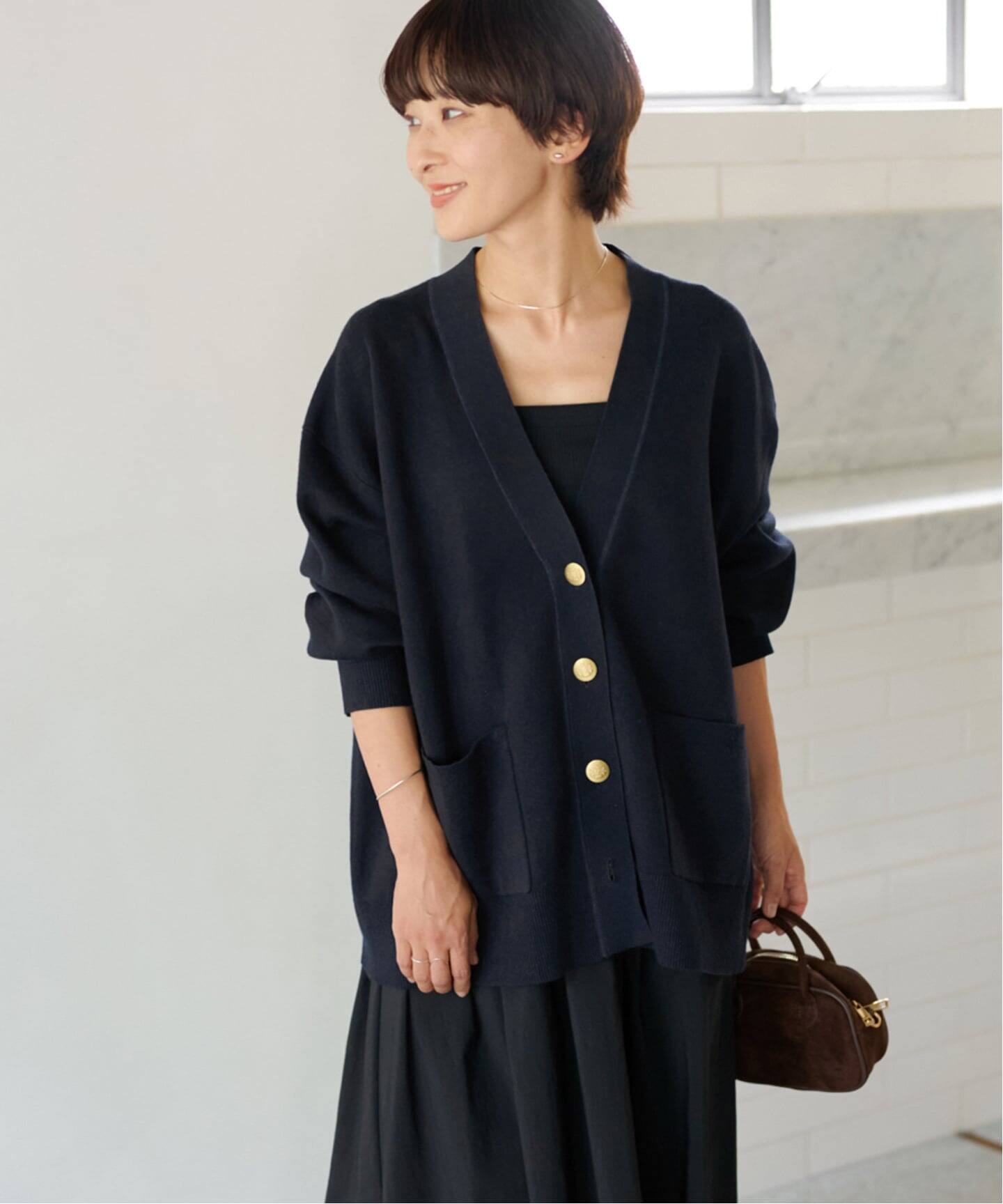 追加2》コットンカシミヤミックスダブルニットVネックカーディガン