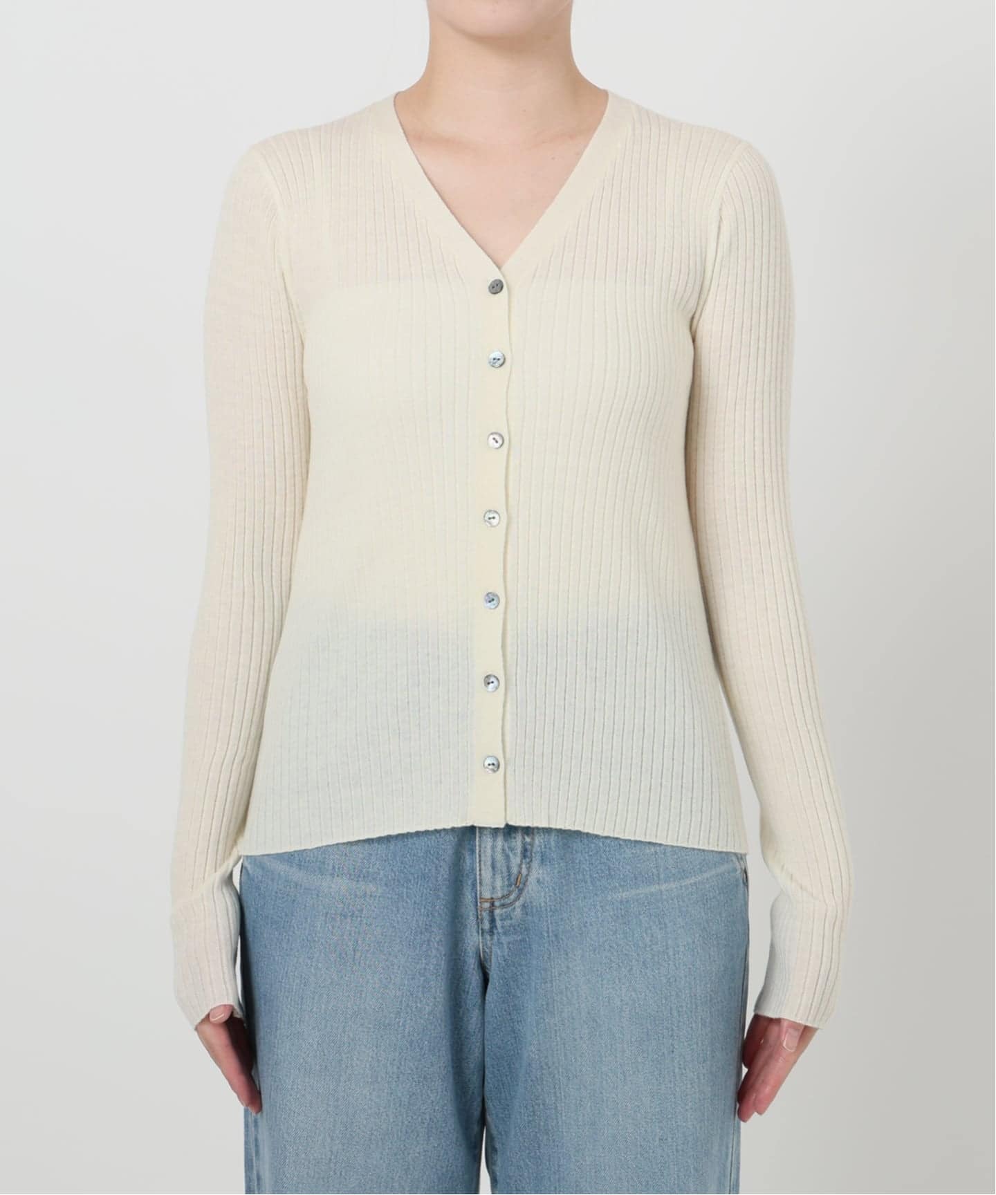 追加》イタリア ヤーン RIB Vネックカーディガン（カーディガン