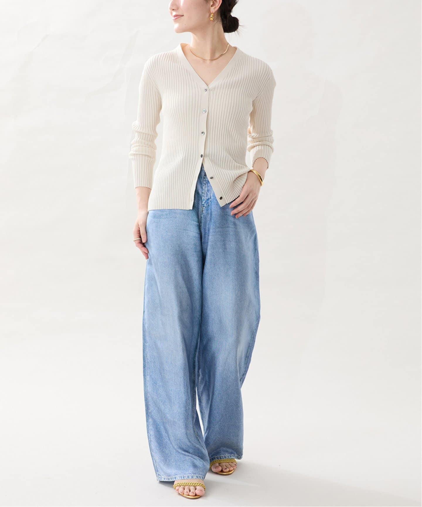 イタリア糸 RIB Vネックカーディガン（カーディガン）｜VERMEIL par