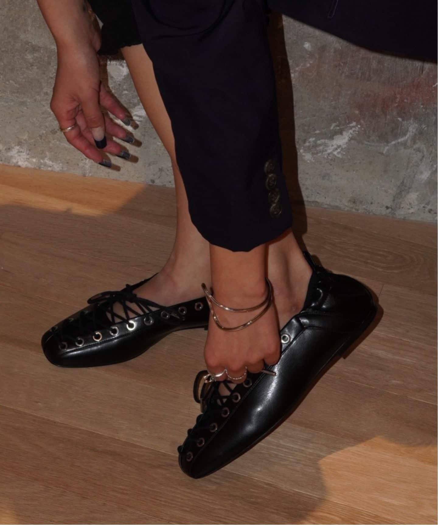 GANNI / ガニー Eyelets Lace Up Ballerina Crinkle（バレエシューズ