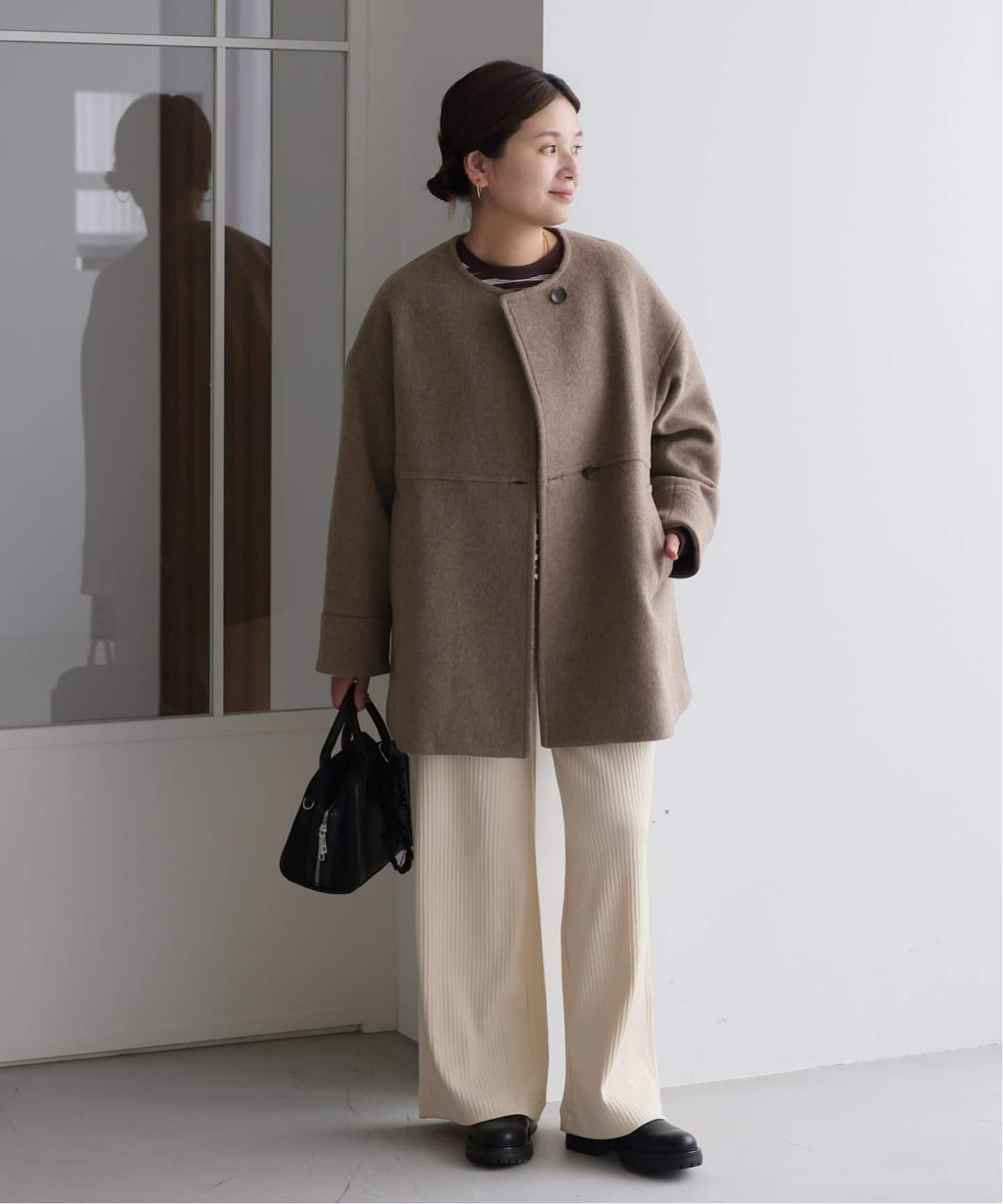 スーパー140ビーバーノーカラーミドルコート（ノーカラーコート