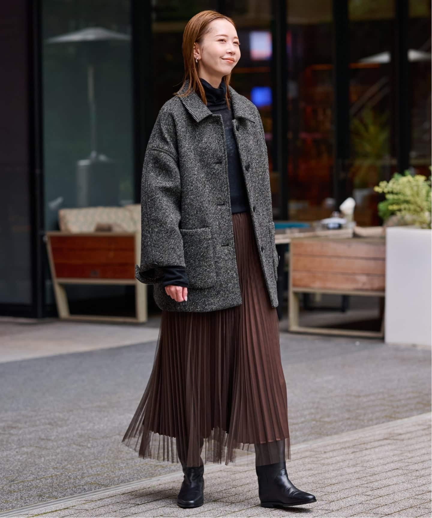 ツイードボンディングステンカラーショートコート（ステンカラーコート