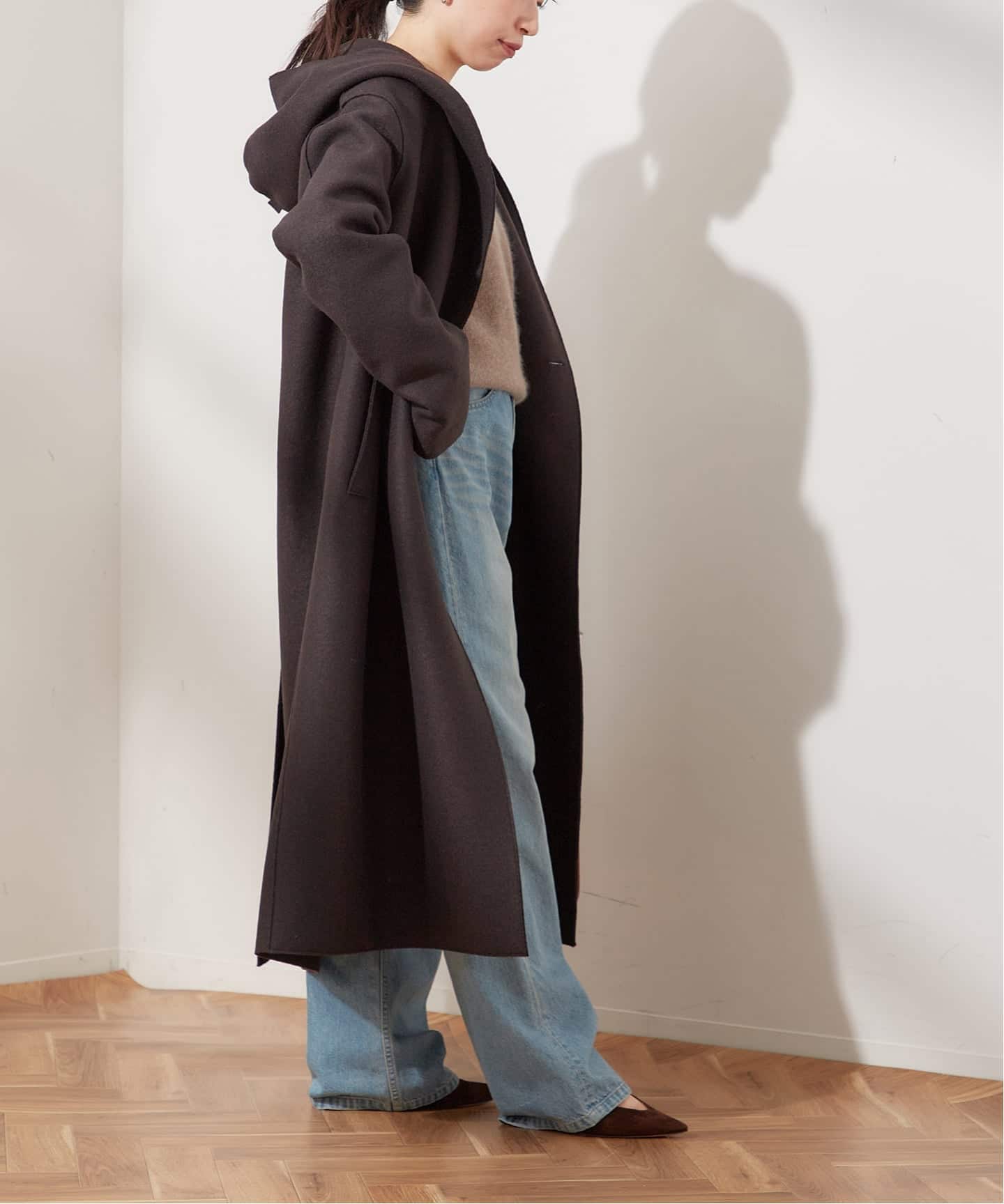 別注【HARRIS WHARF LONDON】Women hooded coat pressed woo：コート