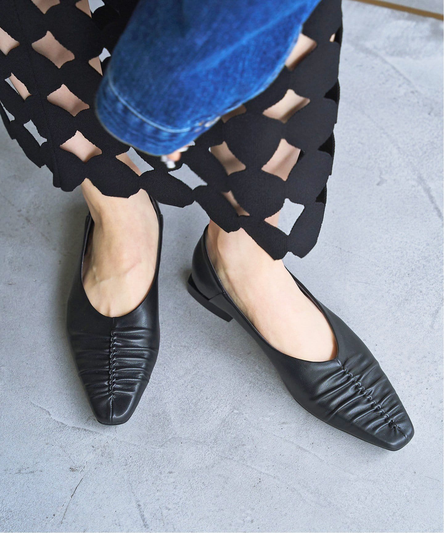 スクエアギャザーフラット（フラットシューズ）｜LE TALON（ル タロン