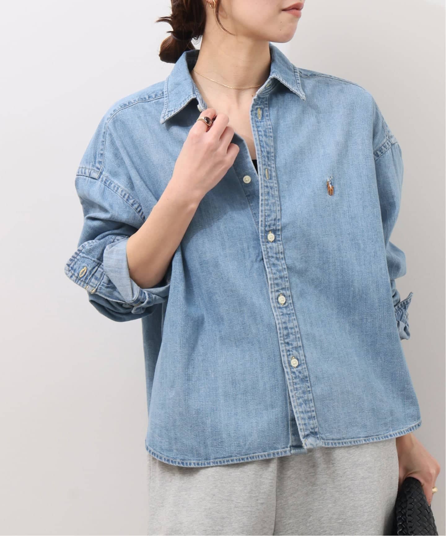 予約》【POLO RALPH LAUREN 】ワイド クロップドフィット デニムシャツ