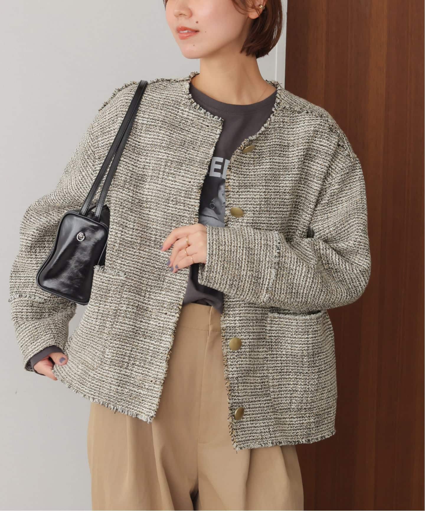 26SS新作］ノーカラーツイードブルゾン（ノーカラージャケット