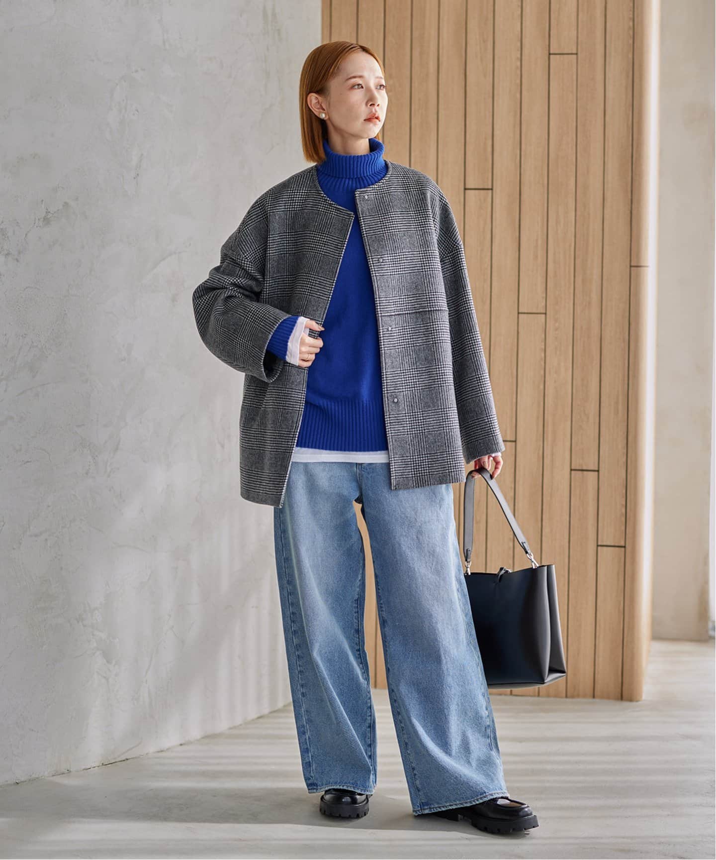 スーパー140ビーバーノーカラーショートコート（ノーカラーコート