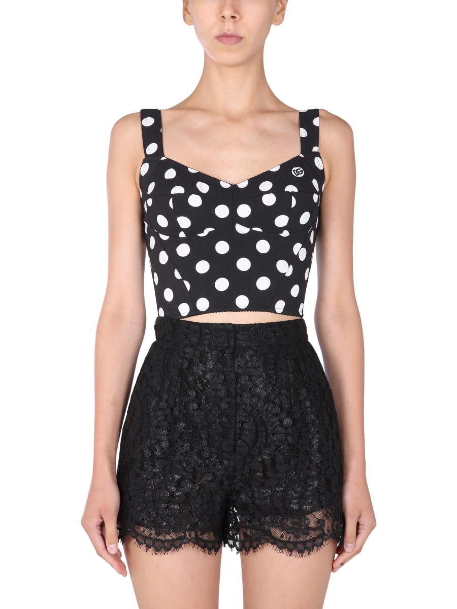 DOLCE & GABBANA - COTTON CORSET TOP WITH SHOULDER STRAPS AND POLKA