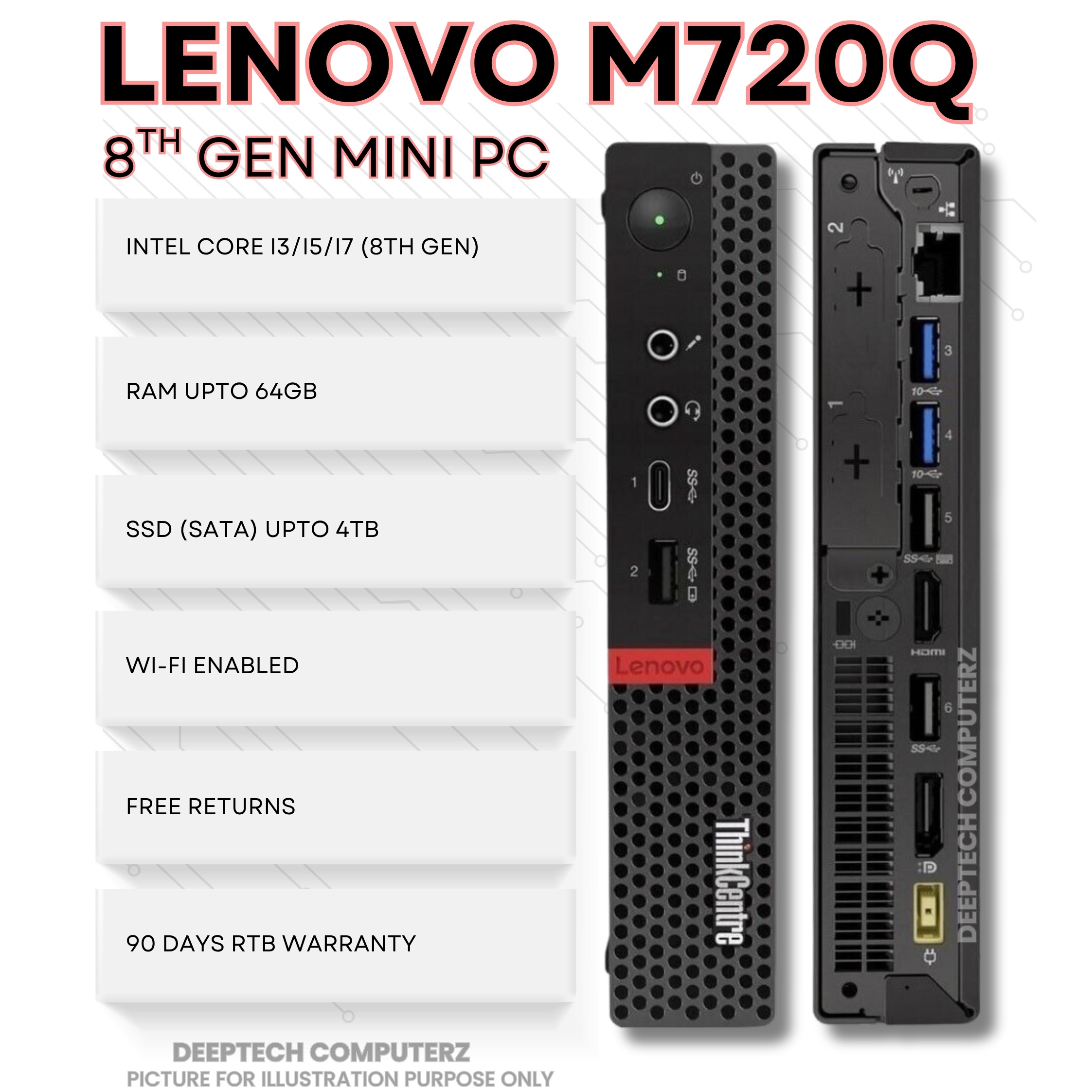 Lenovo ThinkCentre M720Q Mini PC Core i7-8700 64GB RAM DDR4 2TBSSD
