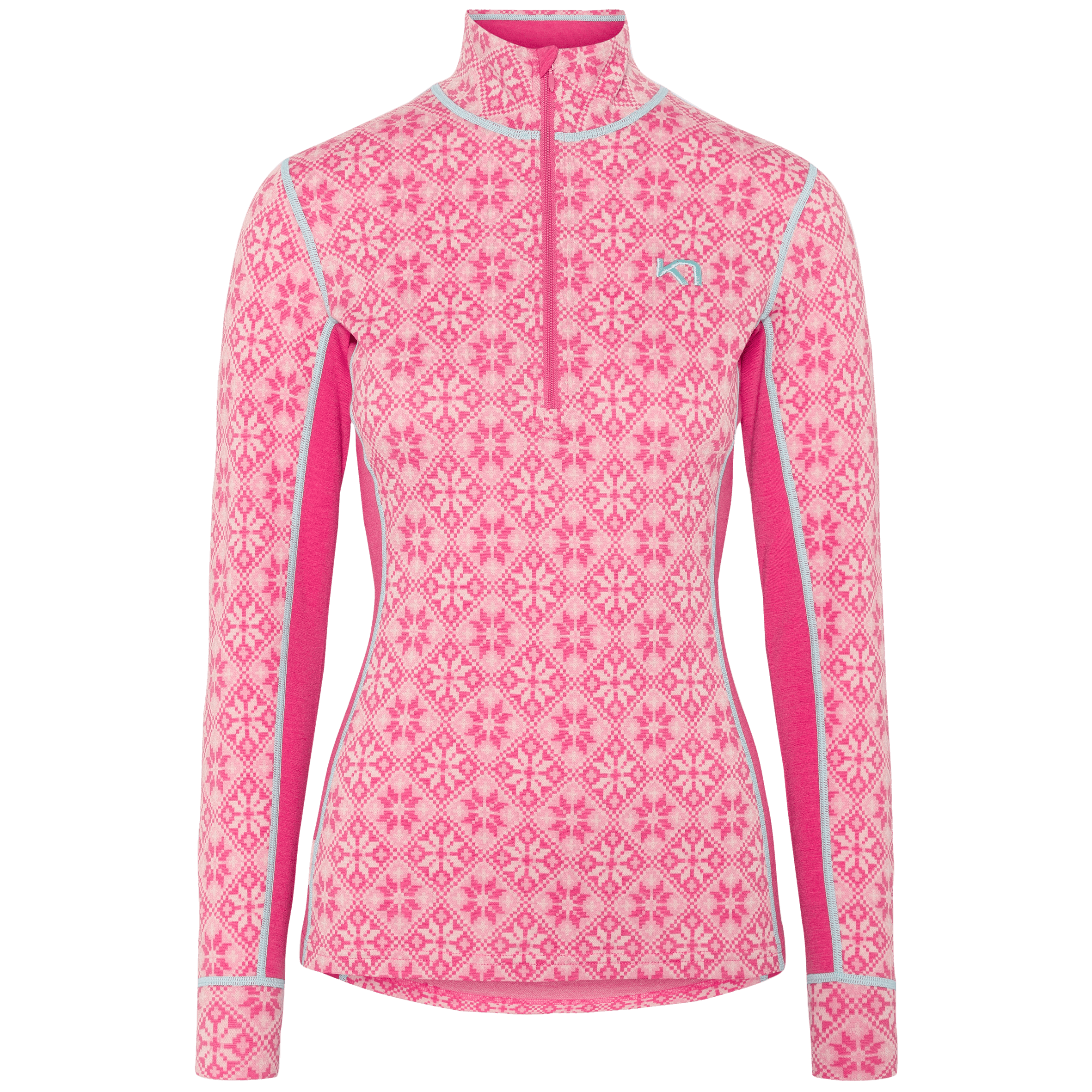 Rose Half Zip Base Layer Top - 100% Merino Wool - SWEET PINK