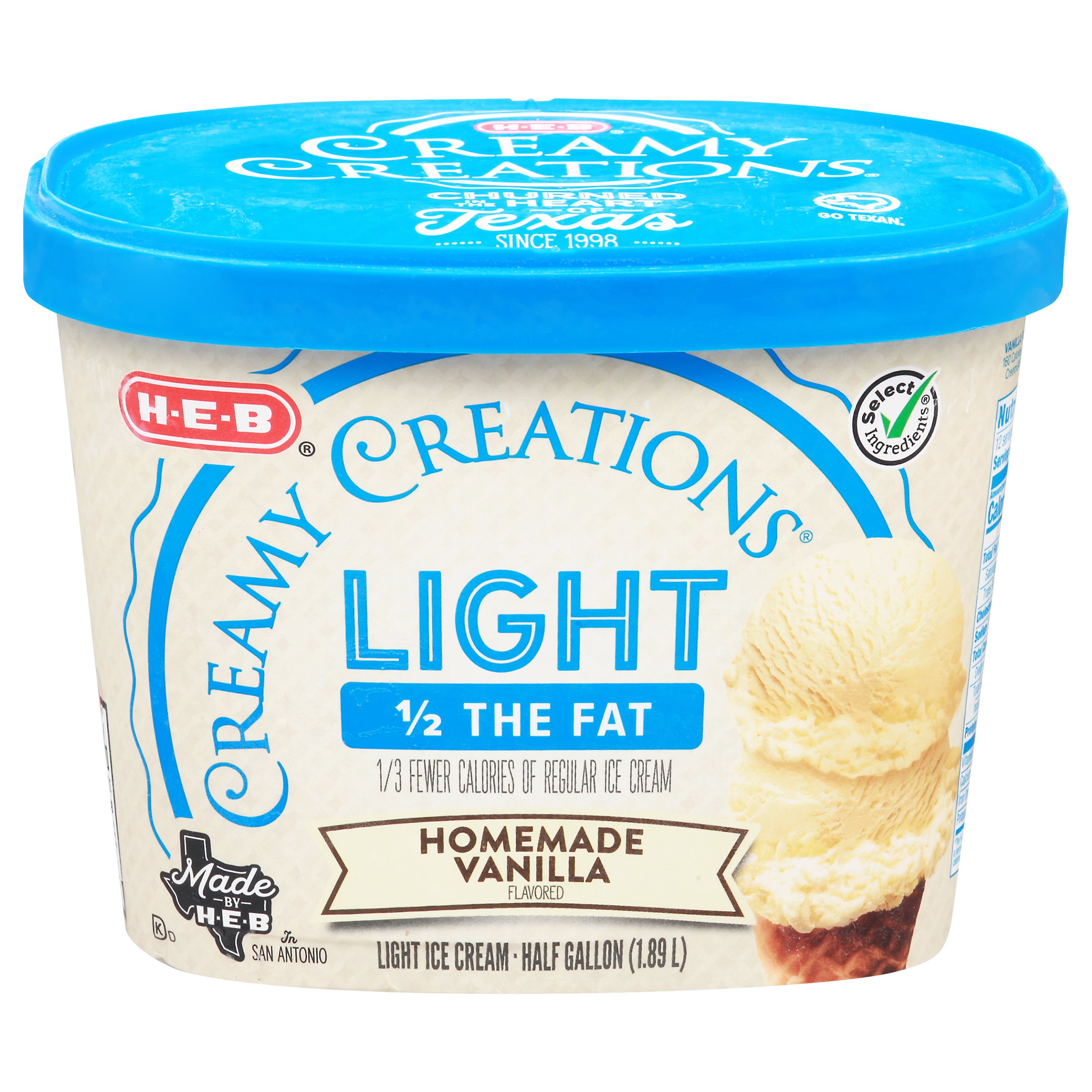 H-E-B Creamy Creations Homemade Vanilla Light Ice Cream, 1/2 gal