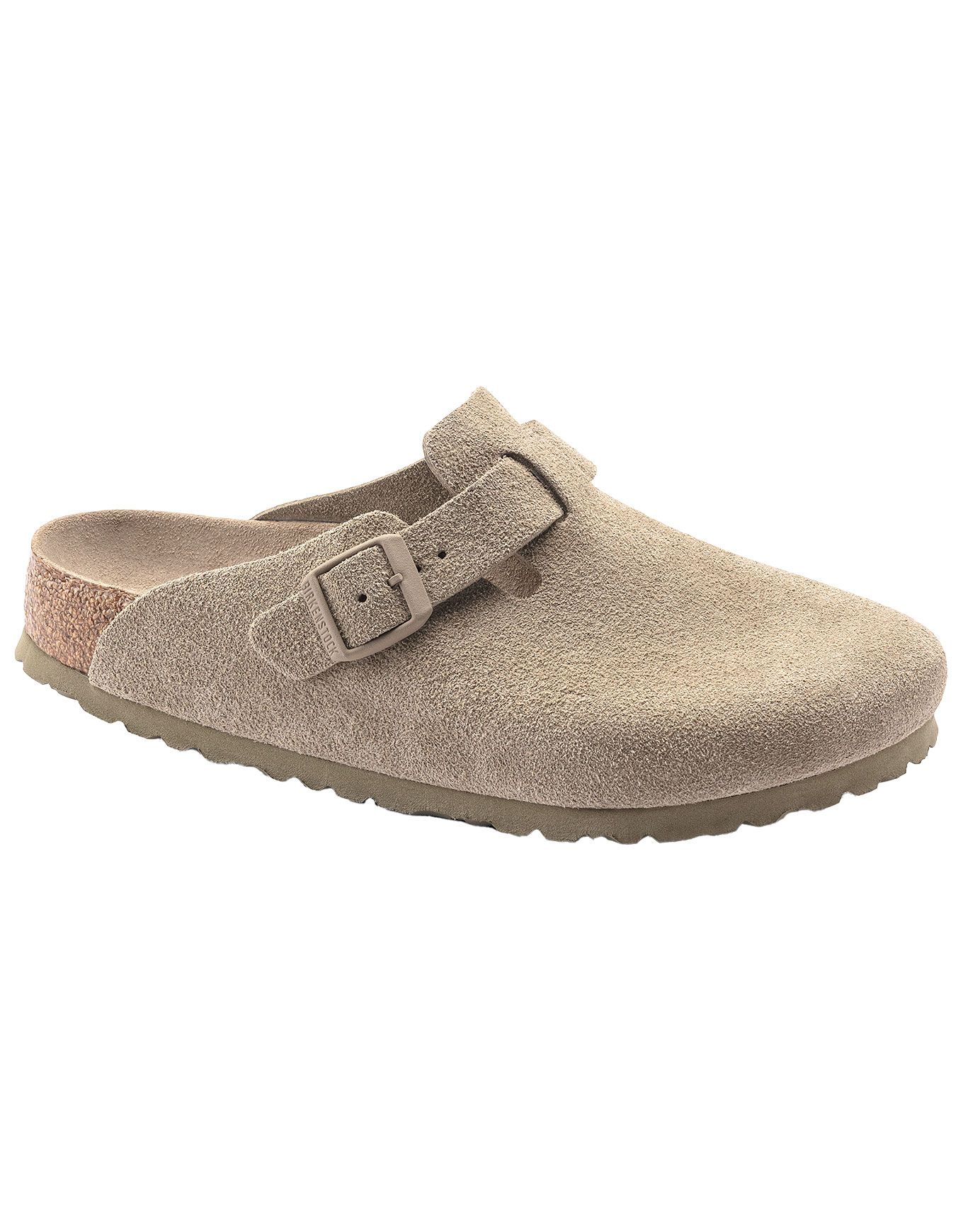 Birkenstock Boston Soft Footbed Suede Leather Faded Khaki Sandalen