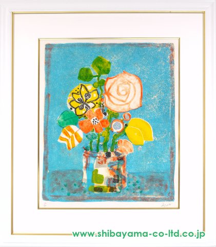 ポール・アイズピリ「青い背景の花束」リトグラフ :: 絵画買取・販売